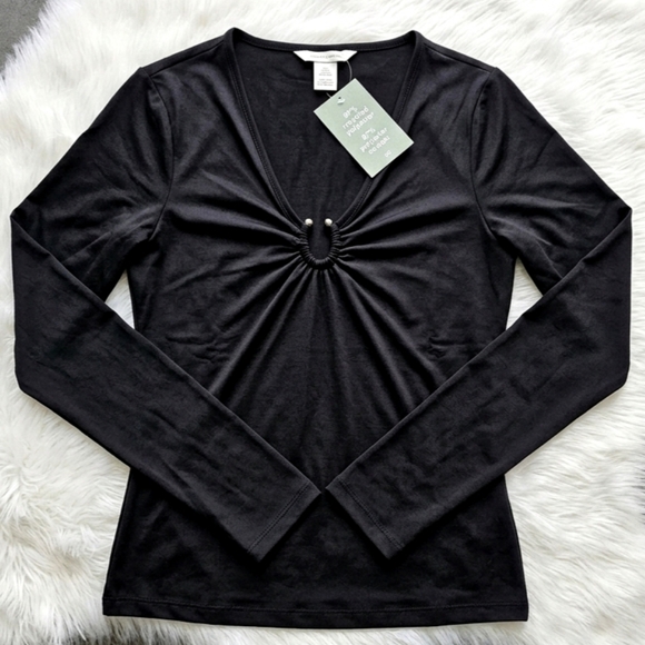 H&M Tops - H&M Black Long-Sleeve Twist Front Tee with Ring Accent -NWT